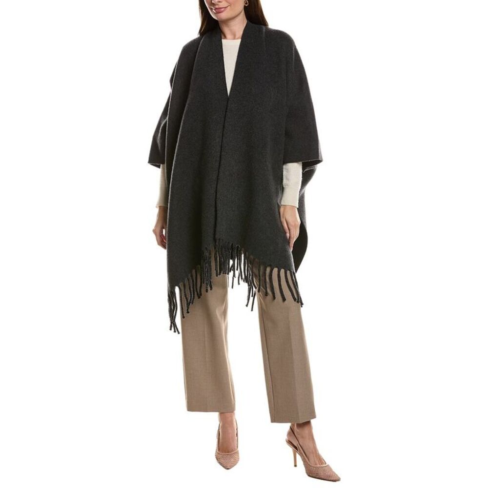 Brunello Cucinelli Wool & Cashmere-Blend Open Front Poncho, Grey